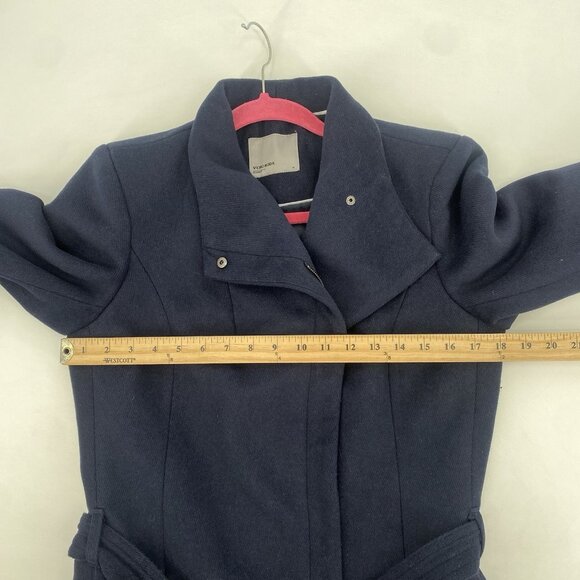 Vero Moda Women's Size M Navy Blue Call Rich 3/4 Wool Blend Belted Jacket Trench - Picture 12 of 12